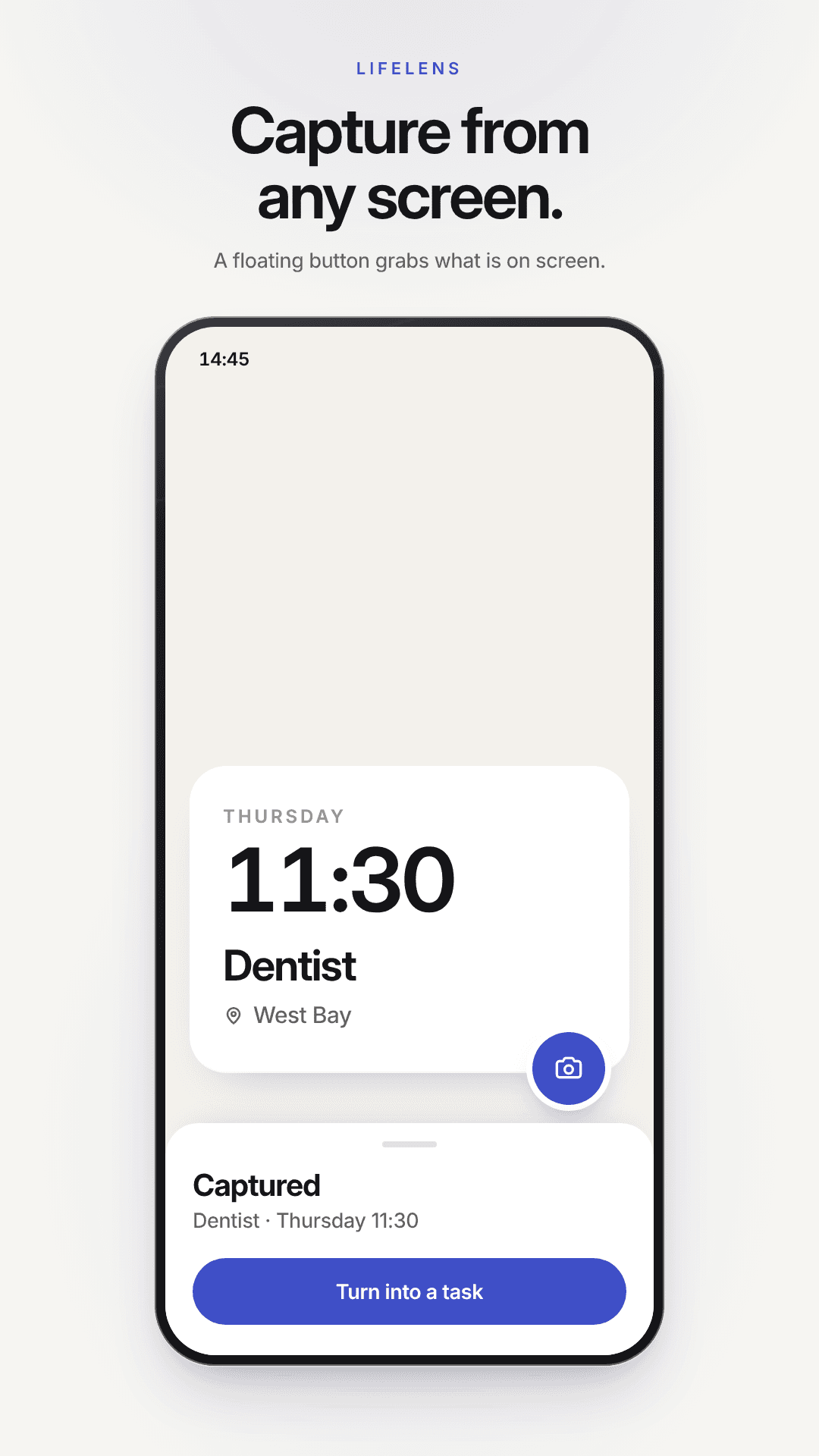 Capture a dentist appointment from another screen and turn it into a task